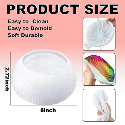 Large Bowl Resin Mold, Round Striped Deep Bowl Epoxy Resin Casting Mold, Big Container Storage Mold for Jewelry Candle Holder, Concrete Molds Succulent Pot Makeup Organizer, Home Decoration