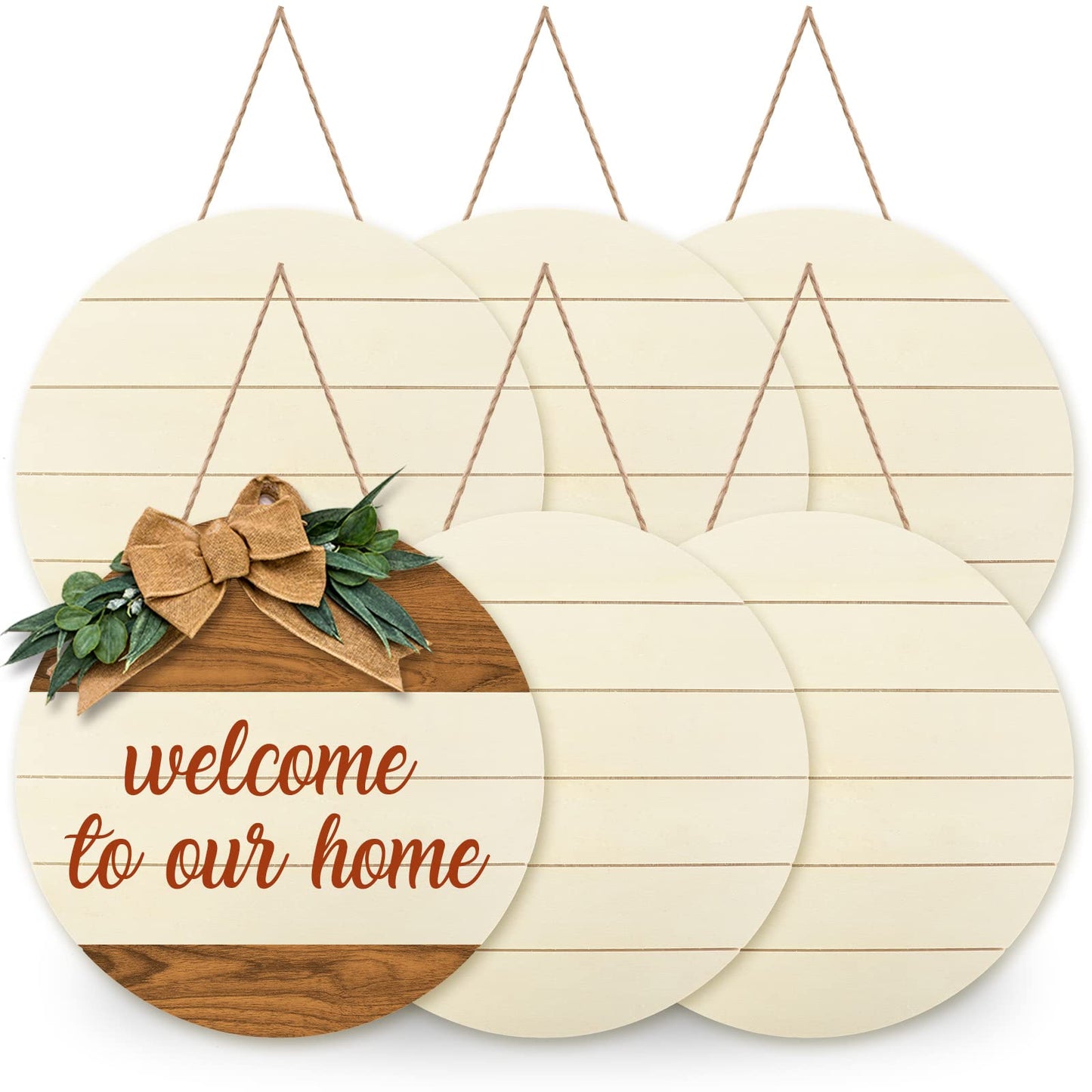 Whaline 5 Pcs 12 Inch Christmas Wood Circles for Crafts Xmas Rustic Unfinished Wooden Signs Blank Round Wood Slices for Christmas Winter Holiday Party Decor DIY Painting Art Craft