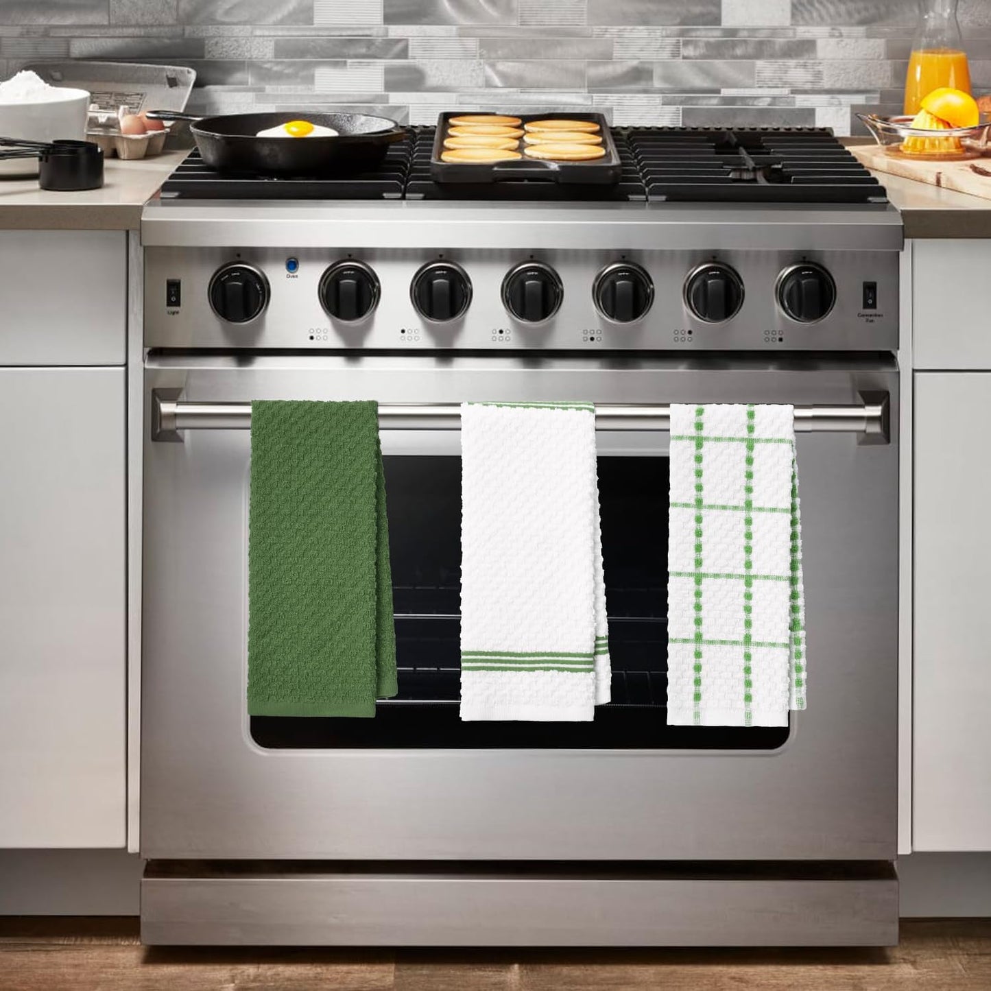 15x25 Inch Set 6 Artoid Mode Ring Spun Cotton Green Kitchen Dish Towels, Ultra Soft Absorbent Quick Drying Household