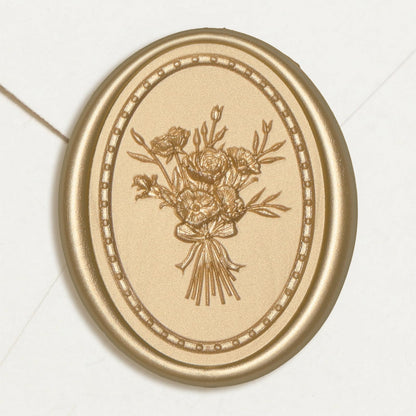 UNIQOOO Wax Seal Stickers - Vintage Photo Frame Floral Bouquet Wedding Invitation Envelope Seal Stickers, 50 Pcs Self-Adhesive Light Gold Stickers, Perfect for Invitation, Christmas, Gift Wrapping