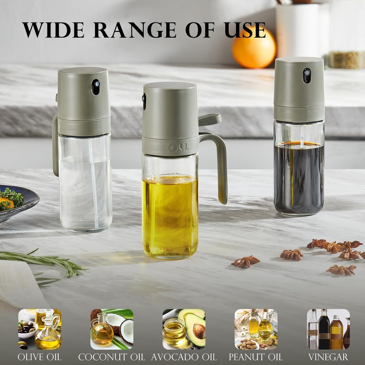 250ml/8.3oz KITEXPERT Olive Oil Sprayer for Cooking - Versatile Olive Oil Spray Bottle for Cooking - Oil Spritzer