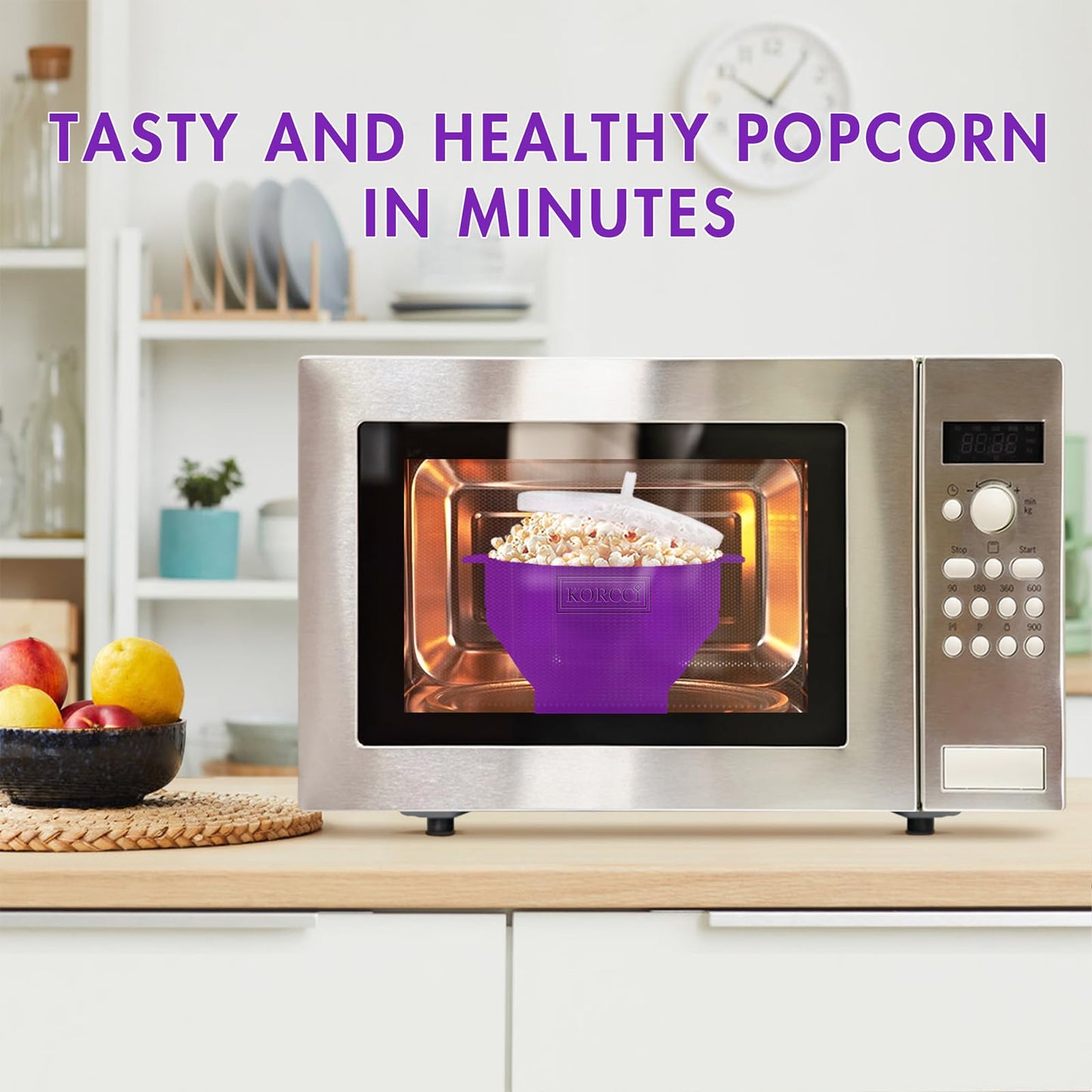 The Original Korcci Microwaveable Silicone Popcorn Popper, Microwave Popcorn Popper, Collapsible Microwave Popcorn Maker Bowl, No Oil Required, Use In Microwave, Dishwasher Safe (Blue)