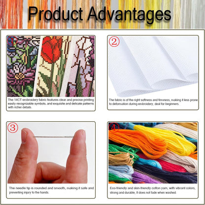 NEGEKFKX 6 Pcs Flower Cross Stitch Bookmark Kit for Adult Beginners,Flowers Cross Stitch Kits 14 CT DIY Crossstitch Kits Adult Stamped Bookmark Embroidery Bookmarks Kit