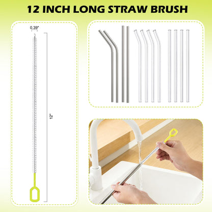 QLTUDN 2 Pack 14 Inch Bottle Brush & 12 Inch Straw Brush Cleaner Set - Heavy Duty Kitchen Bottle Brushes for Cleaning Water Bottles, Mugs, Sippy Cups & Tumblers, Lab Use (Large)