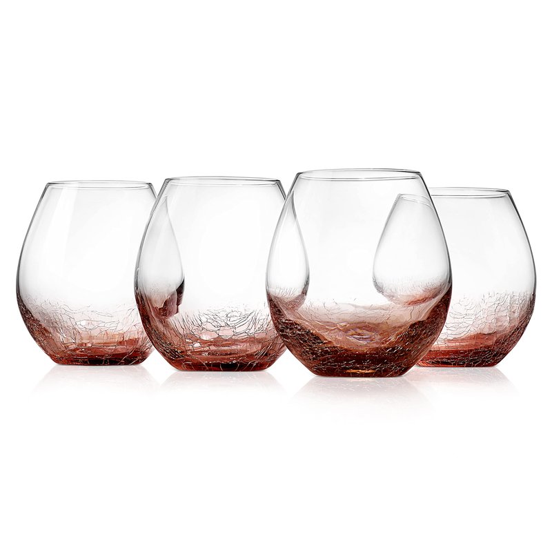 NutriChef 19 Ounce Stemless Wine Glasses For Red or White Wine (Set of 4) For Party And Gifting Clear, Lead-Free, and Ice Crack Design