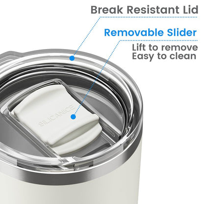 20oz Hygienic Stainless Steel Vacuum Insulated Tumbler w/ Easy-On/Easy-Off Lid - Removable slider, Double Wall 18/8 Travel Mug, BPA-Free, Fits Cup Holders, Premium Quality, Smart Value - Cream
