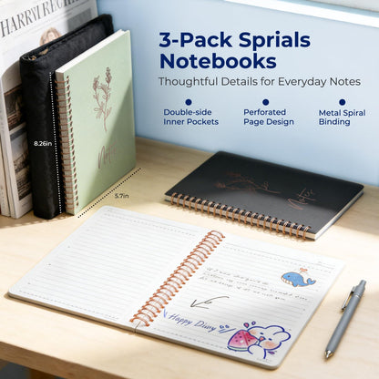 Nicpro Cute Spiral Notebook Stationary Set For Women, Bible Journal Set, 3PCS A5 Spiral Notebook, 5 Gel Pens, 5 Refills, 800 Sticky Notes, Gift Box, Aesthetic Gift Set for Study Office School Supplies