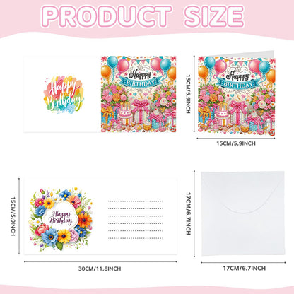 Zyvoreva 12 PCS Birthday Diamond Art Greeting Cards with Envelopes, Cake Square Diamond Painting Greeting Cards Kit for Adults DIY Holiday(Birthday)