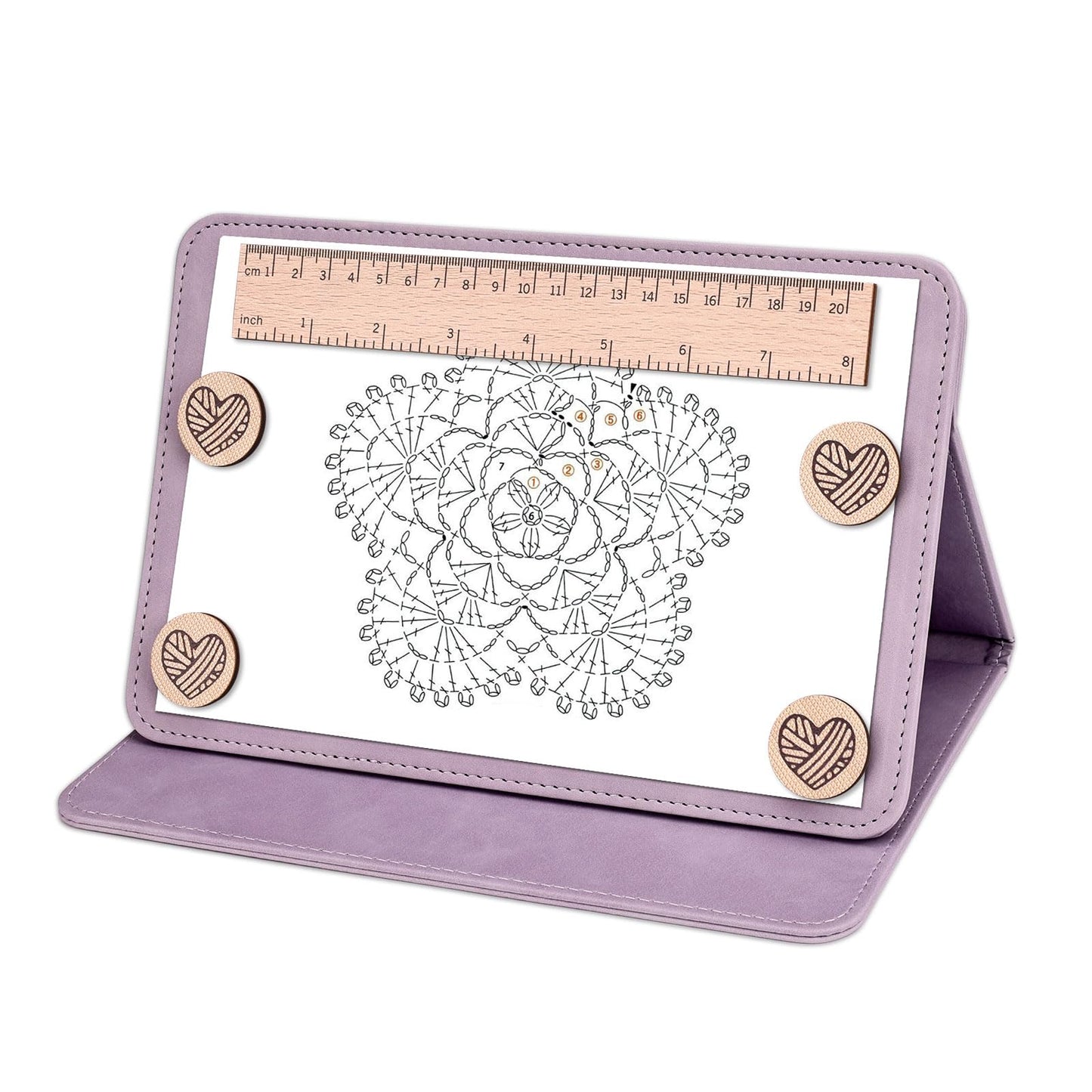 Earssa Knitting Pattern Holder,Crochet Pattern Holder for Cross Stitch, Needlework, Knitting & Crochet Foldable Magnets Chart Board with Ruler and 4 Replacement Magnets (Purple)