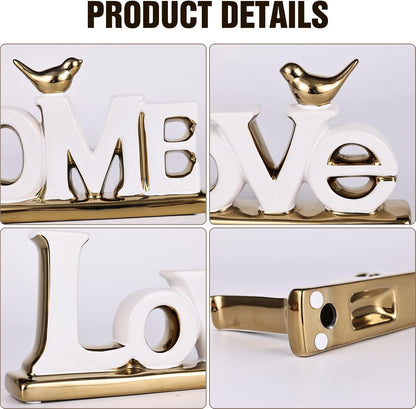 Love Sign, White & Gold Room Decor, Knick Knack Shelf, Gold Bird, Boho Bookshelf, Abstract Statue, For Living Room