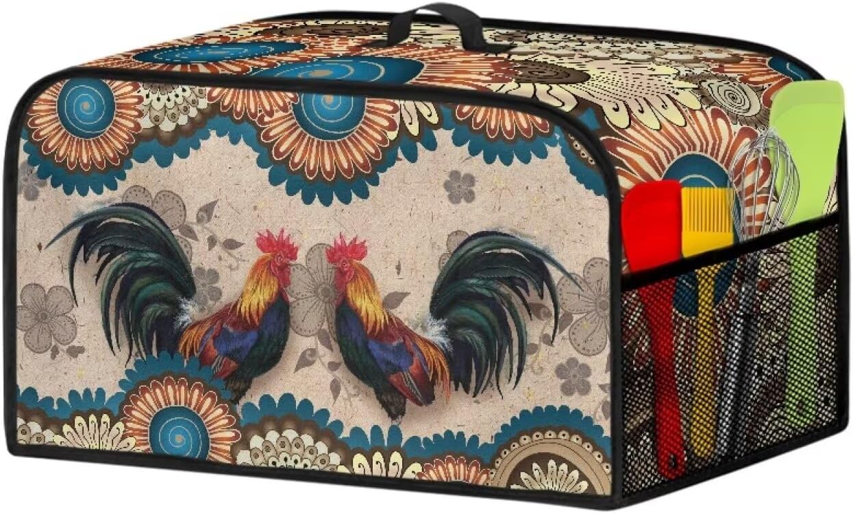 Rooster Boho Slow Cooker Dust Cover with Handle and Side Pocket for 6-8 Quart Kitchen Appliances