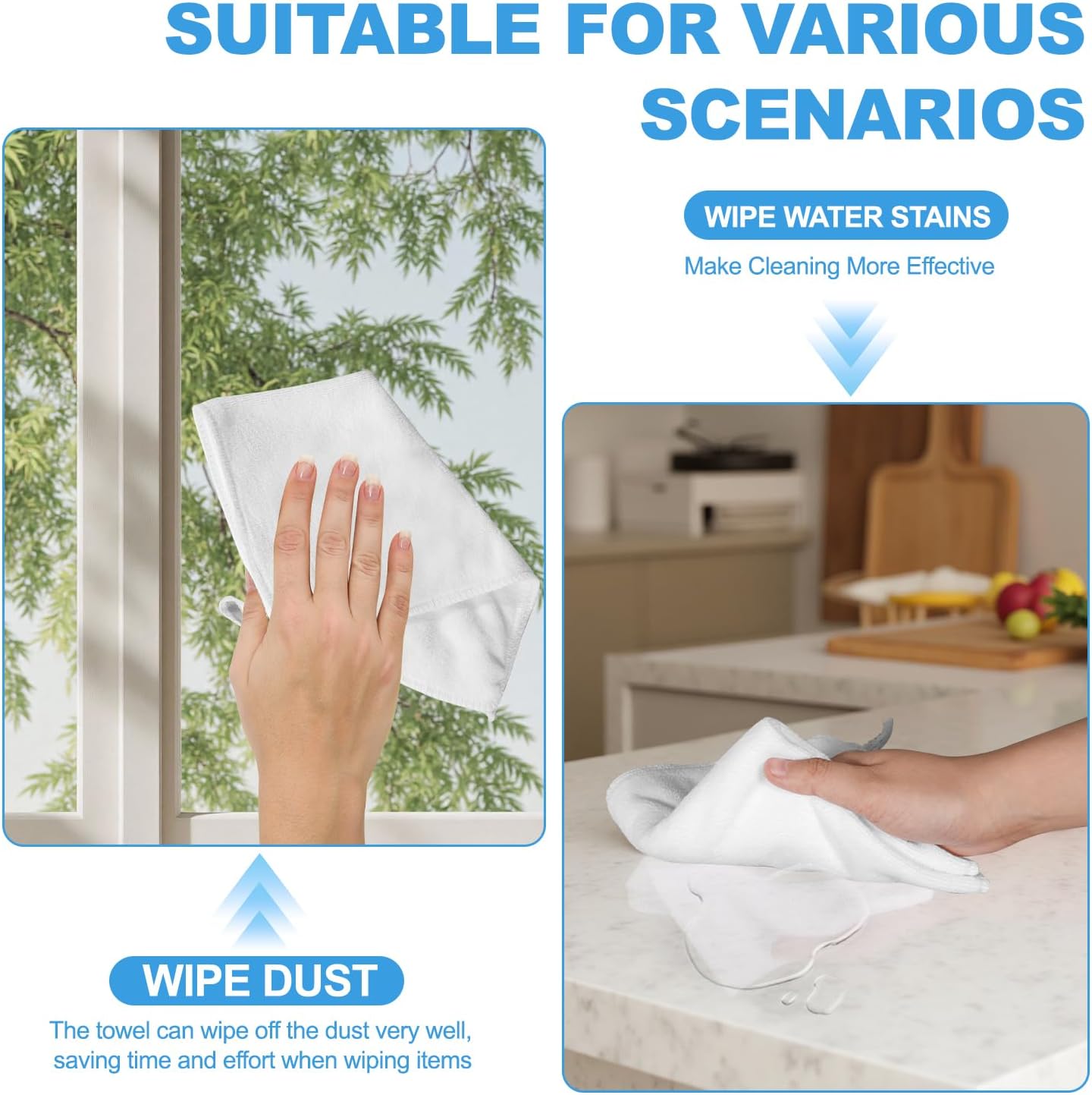 12 Pack 12x12 Inch Microfiber Wash Cloth, Highly Absorbent and Soft Feel Fingertip Towels, Machine Washable Washcloths