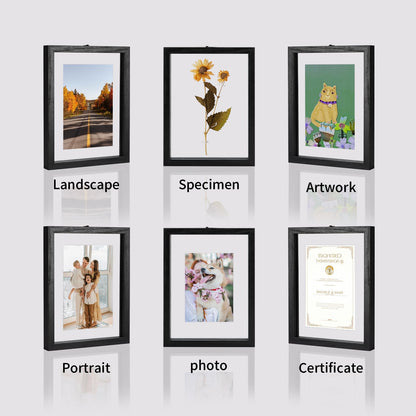 WIFTREY 4x6 Floating Picture Frames Set of 4, Black Rustic Picture Frame 4 x 6 for Wall Hanging, Double Glass Family Photo Frame Display Multi Size, 3.5x5, 4x6, 5x7, 6x8