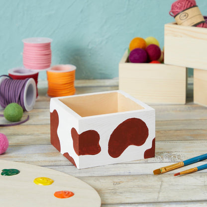 Bright Creations Centerpieces - 10 Unfinished Pine Mini Wood Crates 4 x 4 x 2.3 In & Sanding Sponge, Cream & Brown - DIY Craft Decor & Storage Display