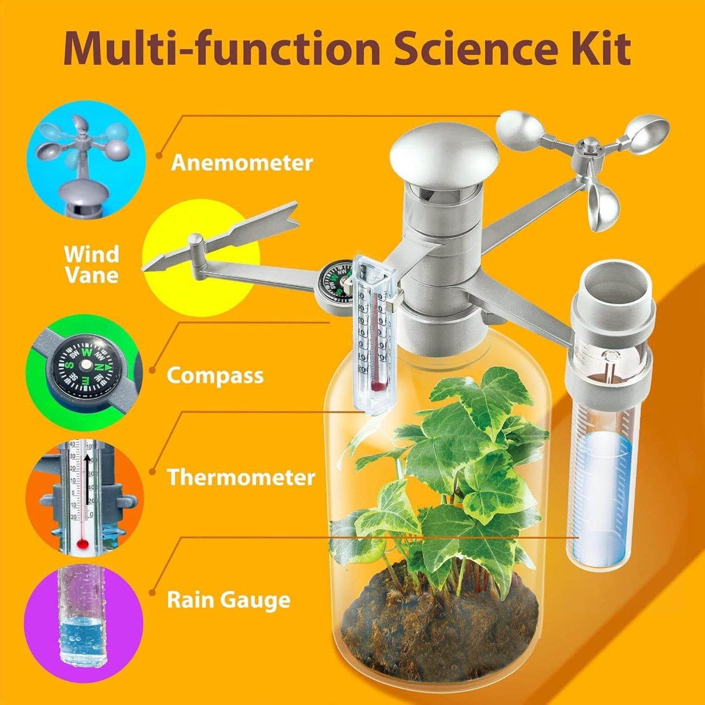 4M: Green Science - Weather Station - DIY Mini Observatory Kit, Observe & Record Wind-Rain-Temperature, Create A Terrarium in A Bottle, STEAM, Kids 5+