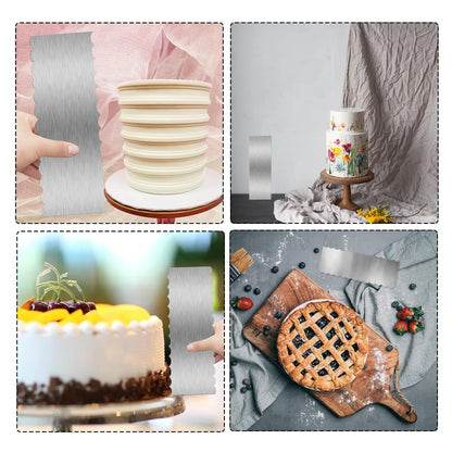 3 Pieces 8.7 Inche Stainless Steel Cake Scraper，Double Sided Patterned Edge Stripe Edge Smoother Scraper Cake Decorating，Cake Decorating Comb Cake Scraper (3, 3)