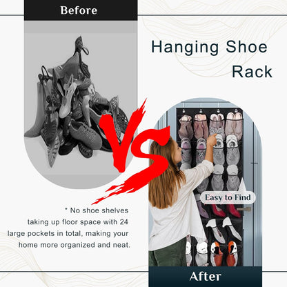 24 Closet Over the Door Shoe Organizer Extra Large Pockets Hanging Shoe Rack Holder for Storage Hanging Shoe Organizer