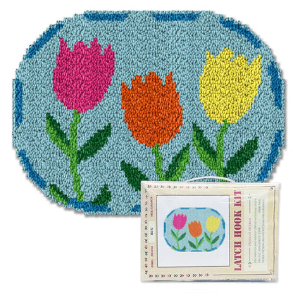 ORIGACH Tulip Latch Hook Rug Kit for Adults Printed Rug Making Kit Handmade Carpet Tapestry Cover with Hook Latch and Preprinted Canvas, Home Arts Crafts Sofa Decor, 20.5x15inch