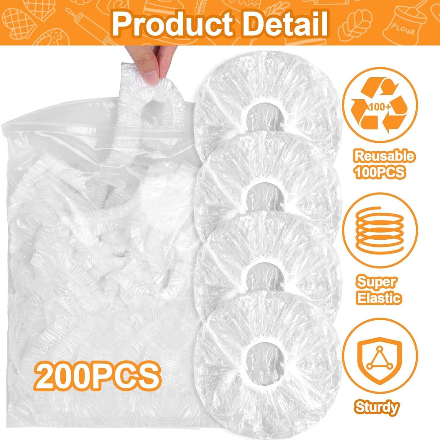 200PCS Reusable Elastic Bowl Covers for Bread Proofing, Sourdough Baking Cover, Stretchable Plastic Wrap for Storage