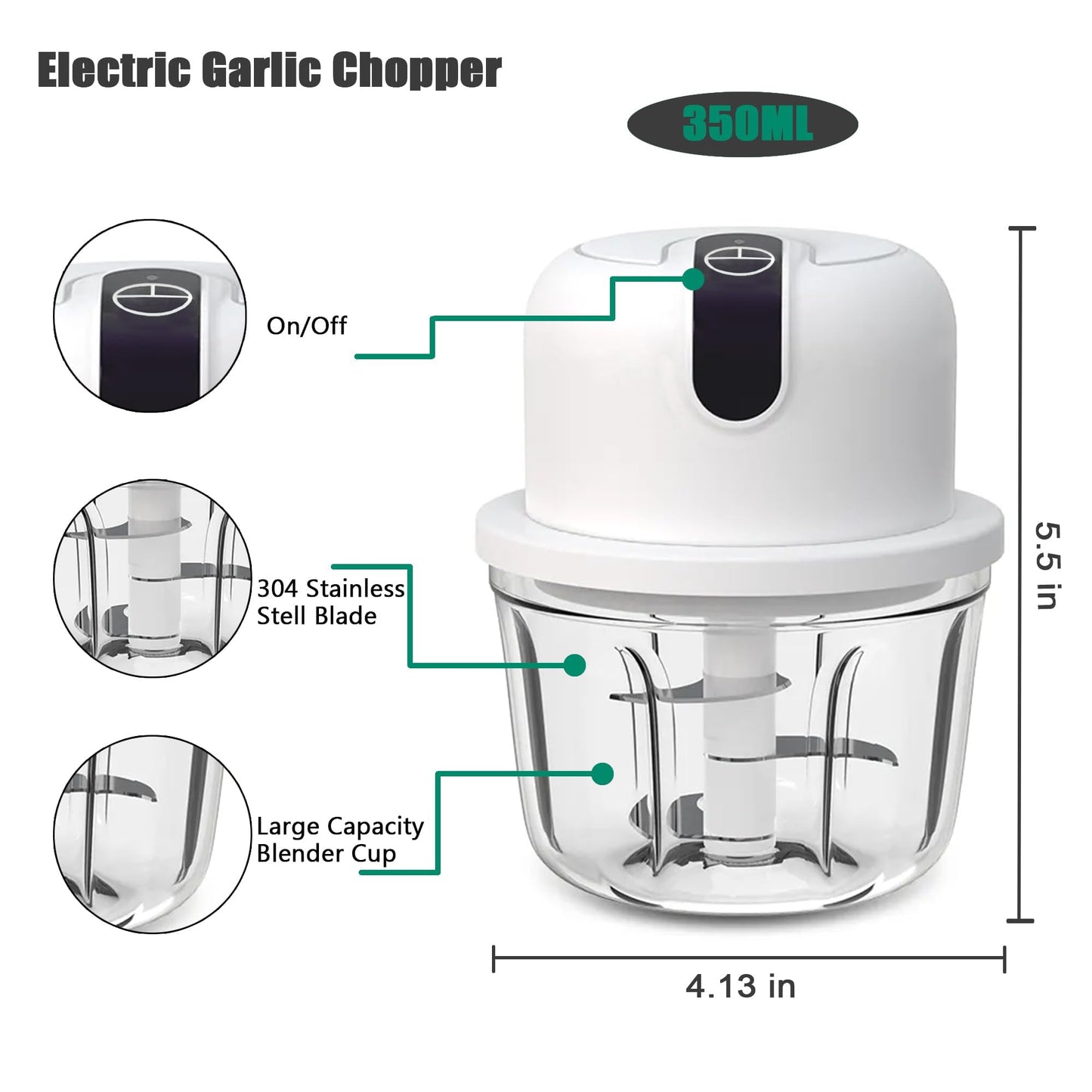 250ML Electric Garlic Chopper, Mini Portable Veggie Choppers, Garlic Grinder Masher Onion Chopper, Blender to Vegetable, Wireless Food Processor for Ginger, Chili, Fruit, Meat, etc