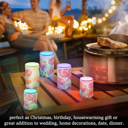 ALAZA Red Tulip Spring Flameless Candles, LED Pillar Candles with Remote Timer, Battery Operated Candles Set of 2