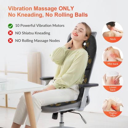 COMFIER Massage Seat Cushion Back Massager with Heat,10 Motors Vibration Chair Pad（Not Shiatsu,Rolling Massage,Chair Massager for Office/Home(Not for Car)
