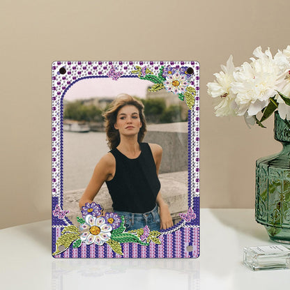 antor 5D Diamond Painting Kit Photo Frames with Stand Purple, Diamond Art Photo Frame Kits Desktop, 5D Special Shape Crystal Rhinestones Diamond Art Kits for Living Room Office Table Christmas Decor