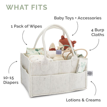 Parker Baby Diaper Caddy - Large Nursery Storage Bin & Car Organizer for Diapers | White