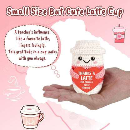 Weming Teacher Appreciation Gifts for Women Teachers, Handmade Crochet Latte Figure with “Thanks A Latte for Being a Great Teacher” Message Sign, End of Year Thank You & Retirement Gift from Students