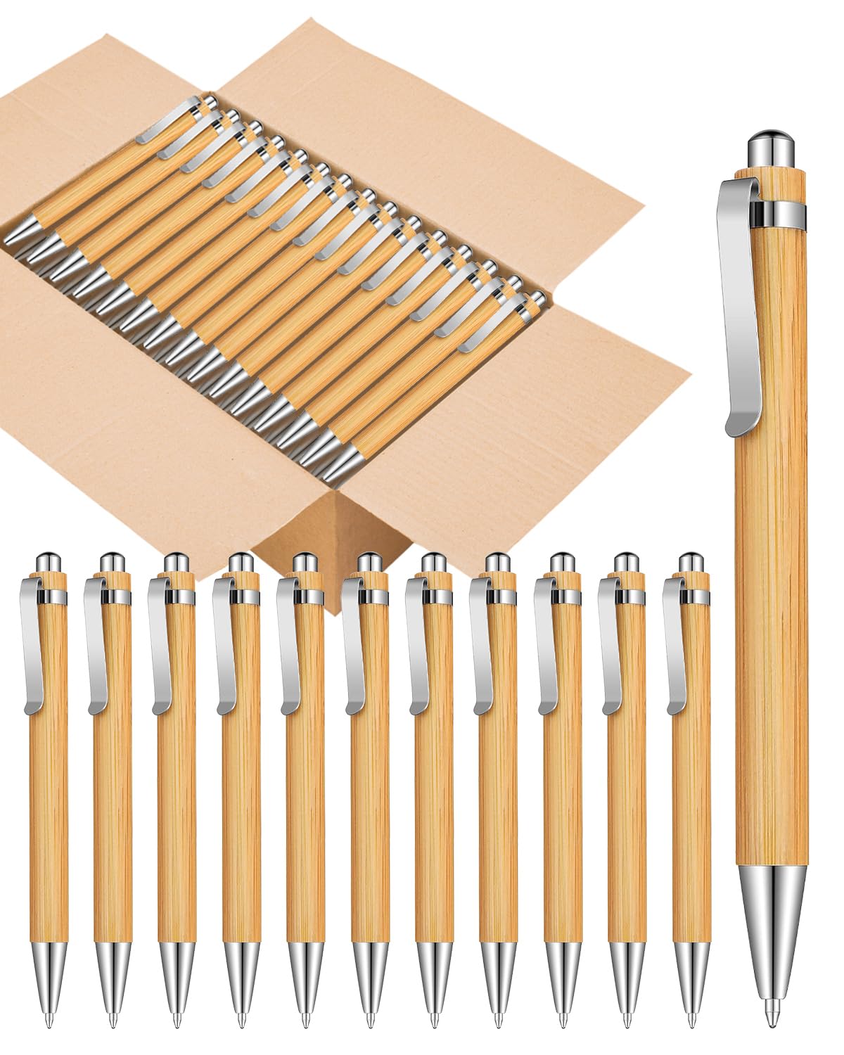 lyforx 200pcs Bamboo Pens Bulk Wooden Bamboo Pens Engraving Wooden Ballpoint Pen Customizable Gift Pen Bulk