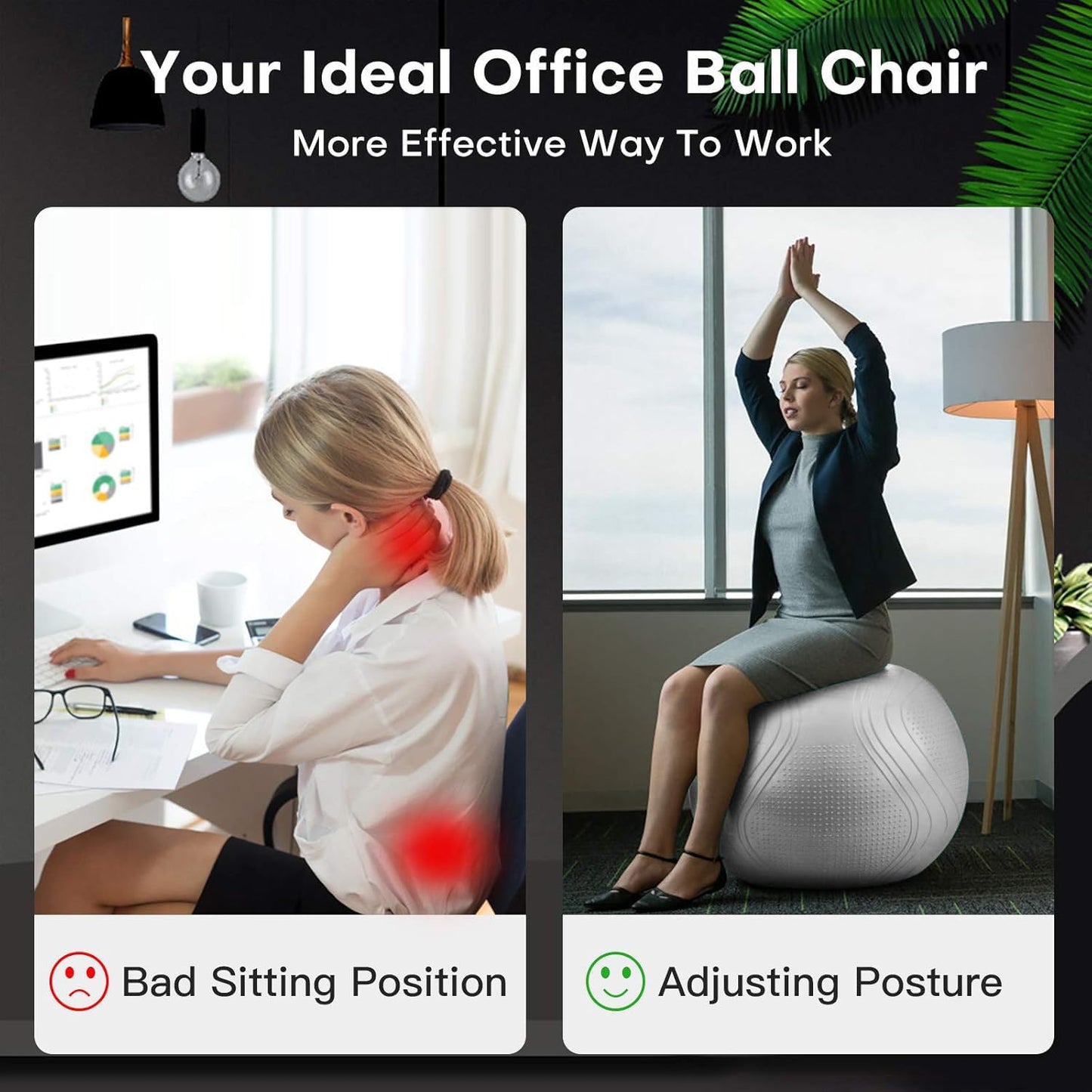 Gruper Yoga Ball, Multiple Sizes Non Slip Exercise Ball for Workout, Birthing, Balance, Stability, Pregnancy, 2200LB Capacity, Anti Burst Chair for Home and Office, Includes Quick Pump & Fitness Guide