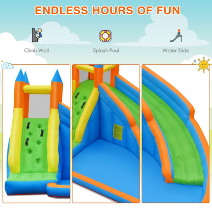 Costzon Inflatable Water Slide, Giant Bouncy Waterslide Park for Kids Backyard Outdoor Fun w/ 950w Blower, Climbing, Splash Pool, 2-pcs, Blow up Water Slides Inflatables for Kids Party Gift