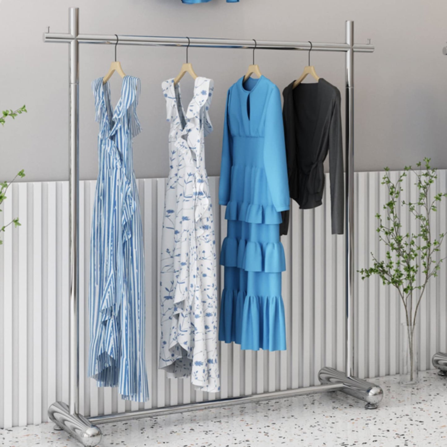 Garment Rack Commercial-Grade Metal Clothes Rail Silver Stainless Steel Clothing Rack for Hanging Clothes Large Capacity Single Rail Coat Rack for Bedroom and Living (120x40x170CM)
