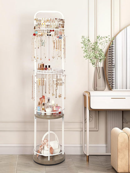 Jewelry Holder Organizer, Floor Jewelry Organizer with Earring Organizer Necklace Holder, Rotating Jewelry Stand Necklace Display Earring Storage, Large Hanging Jewelry Tree for Jewlery Bracelet Ring