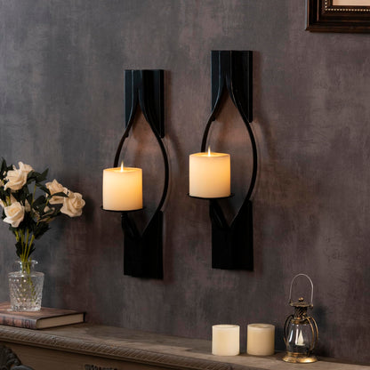 Wall Candle Sconces Set of 2, Decorative Metal Candle Holder for Living Room, Farmhouse, Fireplace (Matte Black)