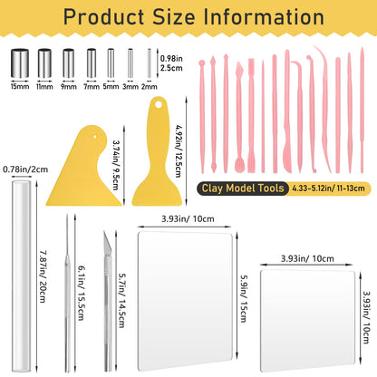 28Pcs Polymer Clay Cutter Tools, Pletpet Polymer Clay Tools Acrylic Roller/ 14 Sculpting Kits/ 7 Circle Shape Cutter/ 2 Acrylic Sheets for Press/ 2 Scarper/Needle Detail Shaping