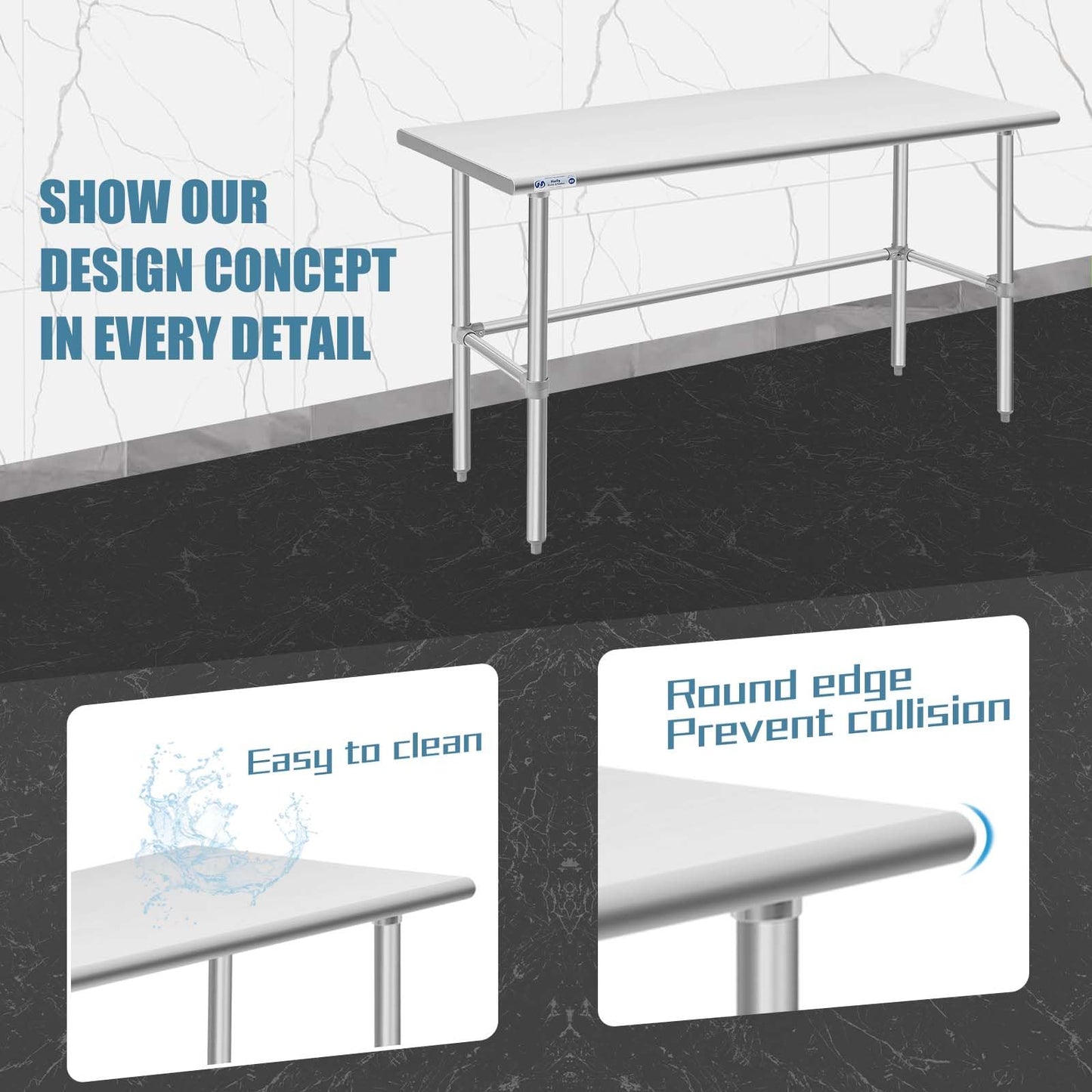 HALLY Open Base Stainless Steel Table 30 x 60 Inches, NSF Commercial Heavy Duty Prep & Work Table with Galvanized Legs for Restaurant, Home and Hotel