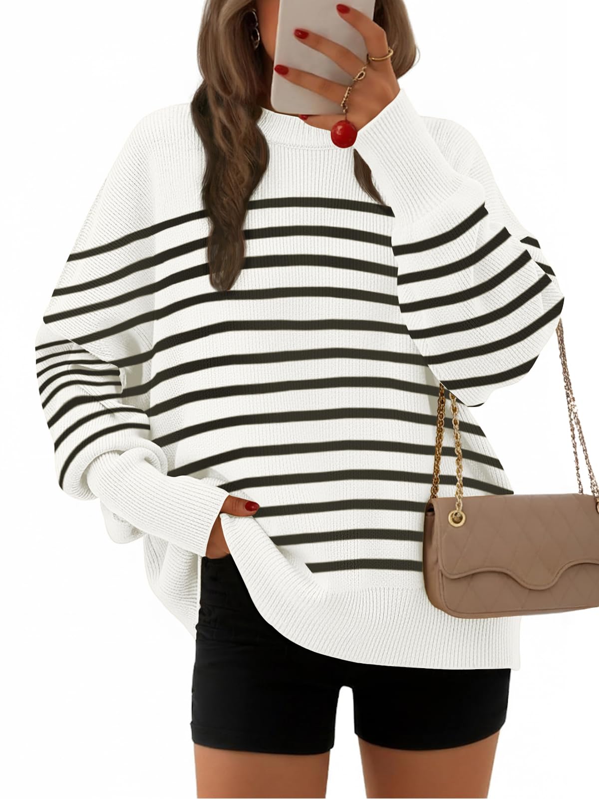 EFAN Women's Oversized Sweaters 2025 Fall Crewneck Batwing Sleeve Pullover Sweaters