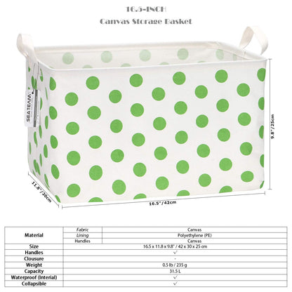 Sea Team Collapsible Canvas Storage Basket with Handles, Waterproof Rectangle Bin, Foldable Closet Organizer, 16.5 x