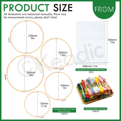 Keadic 222Pcs Embroidery Kit with Instructions Contains 100 Colors Threads, Embroidery Hoops, Sewing Pins, Floss Bobbins and Cross Stitch Tools, Hand Embroidery Starter Kit for Adults Beginners