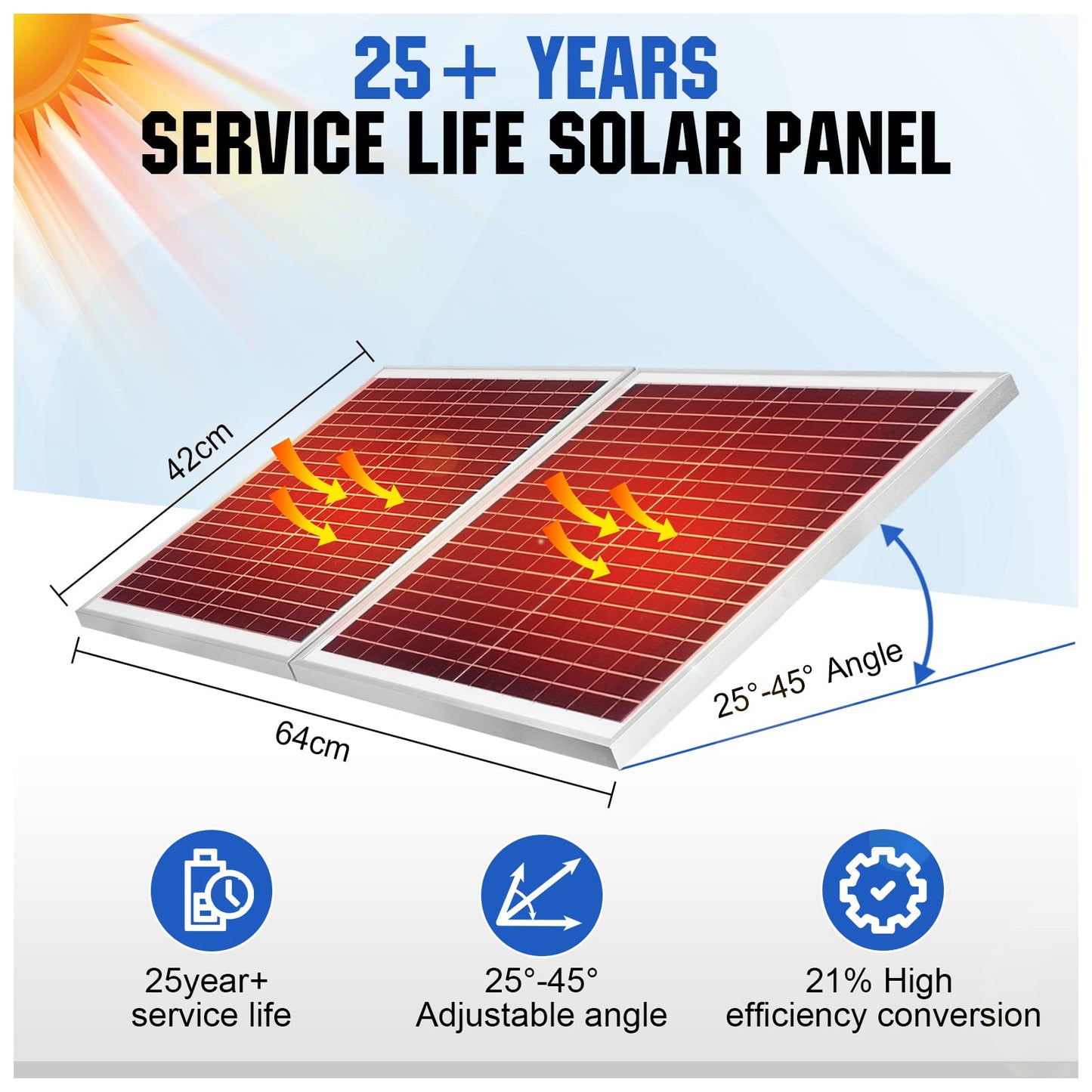 ECO-WORTHY 25W Solar Powered Attic Ventilator Gable Roof Vent Fan with 30W Foldable Panel - Fans for Home Attic, Greenhouse, RV or Outdoor, Ready-to-Use Fan,