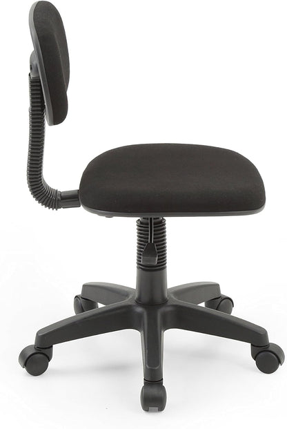 Hodedah Adjustable Height Armless Task Chair, Low-Back Swiveling with Padded Back and Seat in Black