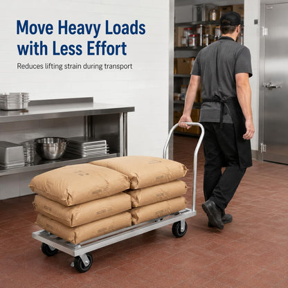 20" x 48" Mobile Aluminum Dunnage Rack with Handle, 1600 lb Capacity Heavy Duty Platform Cart with Casters, Rolling Storage Rack for Commercial Kitchen, Restaurant, Warehouse, Pantry and Bulk Supplies