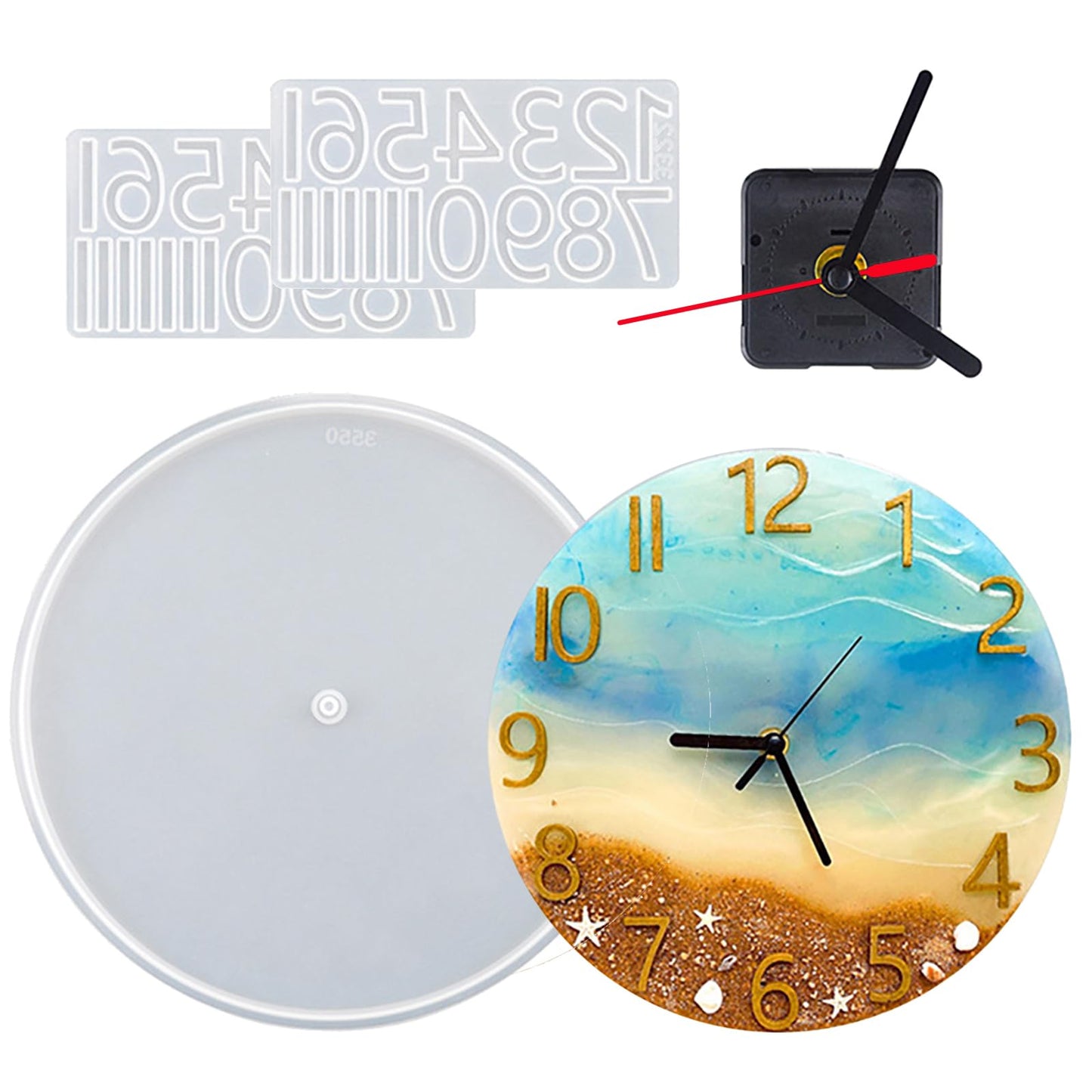 Resin Clock Molds,10''/14'' Roman Numerals Clock Silicone Mold with Mechanism,Resin Clock Epoxy Casting Molds for DIY Jewelry Art Crafts Home Decor Gift Wall Hanging Ornaments(Large, Arabic)