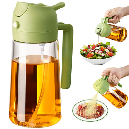 Olive Oil Sprayer for Cooking, 470ml 2 In 1 Glass Oil Dispenser/Pour Bottle, Kitchen Accessories, Kitchen Gadgets for Air Fryer, Salad, BBQ (Black)