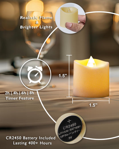 Homemory 24Pack 400+ Hour Timer Remote Control Flameless Votive Candles, Battery Operated LED Tea Lights in Warm White for Outdoor, Table, Halloween, Christmas-Ivory Base