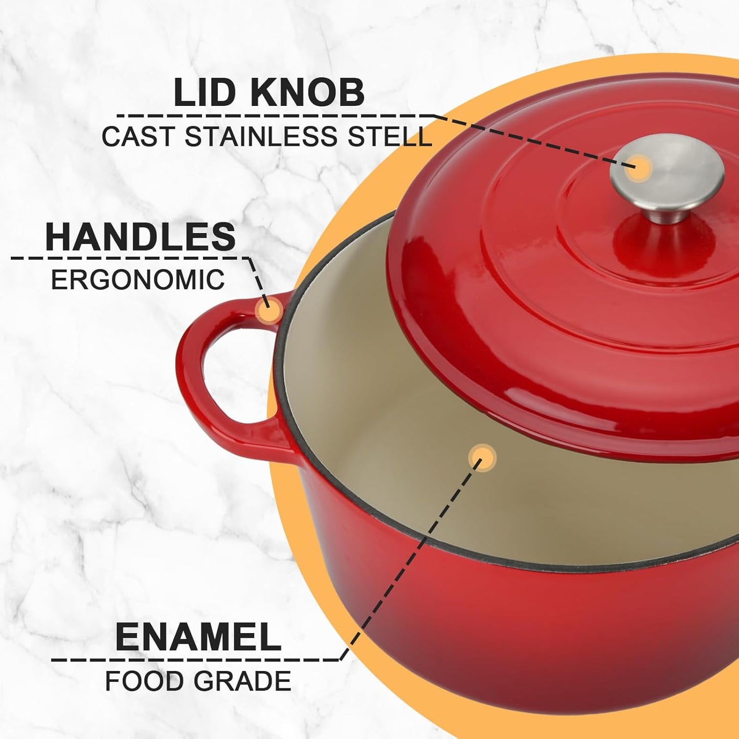 Enameled Cast Iron Dutch Oven Casserole with Lid - 5.5 Quart, Oven Safe up to 500°F, Heavy-Duty Cookware