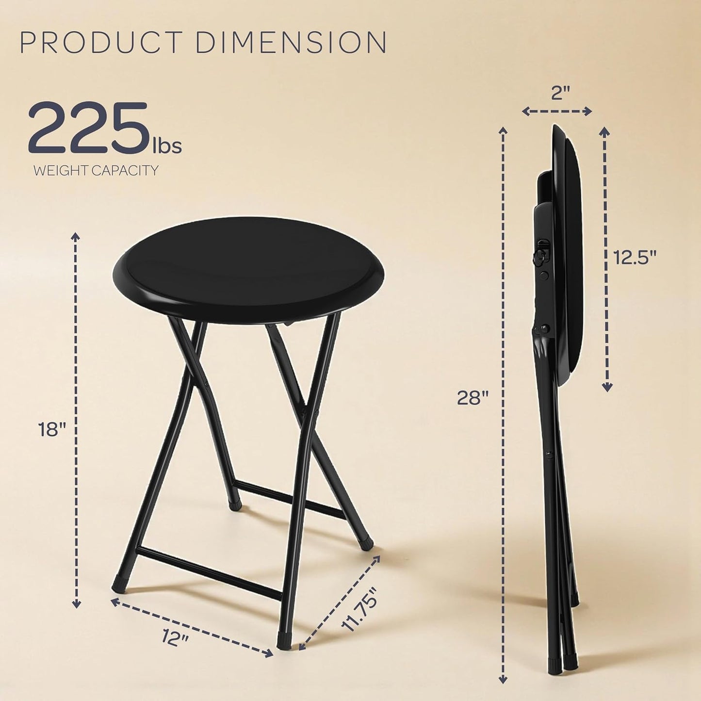 18-Inch 225lb Counter Folding Stool - Backless Stool with Capacity for Kitchen or Rec Room - Portable Indoor Bar Stools