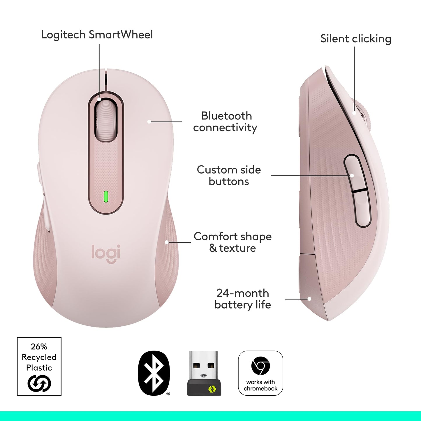 Logitech Wireless Mouse Signature M650 L Full Size - Large Hands, 2-Year Battery, Silent Clicks, Customizable Buttons, Bluetooth, PC/Mac/Chromebook - Black, Right-Handed, Large