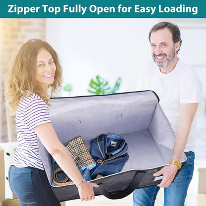 Fabspace Heavy Duty Moving Boxes - Collapsible Storage Totes with Strong Zippers & Handles | 93L, 8-Pack